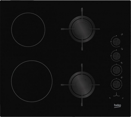 Варочная панель Beko HILM 64120 S (черная стеклокерамика, 2х2, 59.5x52.4 см, 2х2, эл.поджиг, газконтроль)